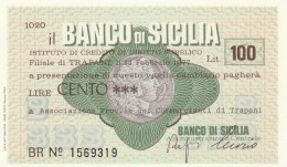 MINIASSEGNO BANCO DI SICILIA 100 L. ASS COMM TP (A388---FDS - [10] Chèques