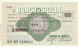 MINIASSEGNO BANCO DI SICILIA 100 L. LIMONI (A384---FDS - [10] Assegni E Miniassegni