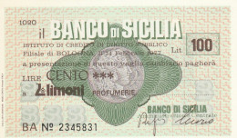 MINIASSEGNO BANCO DI SICILIA 100 L. LIMONI (A383---FDS - [10] Assegni E Miniassegni