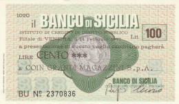 MINIASSEGNO BANCO DI SICILIA 100 L. COIN (A381---FDS - [10] Cheques Y Mini-cheques