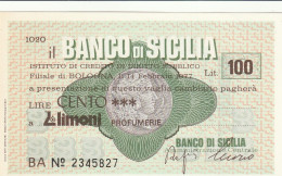 MINIASSEGNO BANCO DI SICILIA 100 L. LIMONI (A382---FDS - [10] Chèques