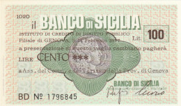 MINIASSEGNO BANCO DI SICILIA 100 L. ASS COMM GENOVA (A368---FDS - [10] Chèques