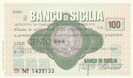 MINIASSEGNO BANCO DI SICILIA 100 L. ASS COMM ANCONA (A367---FDS - [10] Cheques Y Mini-cheques