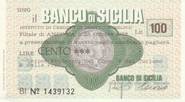 MINIASSEGNO BANCO DI SICILIA 100 L. ASS COMM ANCONA (A366---FDS - [10] Checks And Mini-checks