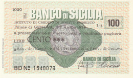 MINIASSEGNO BANCO DI SICILIA 100 L. ASS COMM GENOVA (A364---FDS - [10] Scheck Und Mini-Scheck