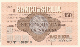 MINIASSEGNO BANCO DI SICILIA 150 L. LA NAZIONE (A360---FDS - [10] Assegni E Miniassegni