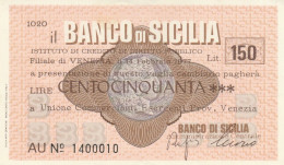 MINIASSEGNO BANCO DI SICILIA 150 L. UN COMM VE (A355---FDS - [10] Assegni E Miniassegni