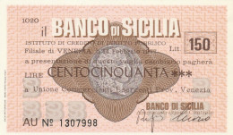 MINIASSEGNO BANCO DI SICILIA 150 L. UN COMM VE (A354---FDS - [10] Assegni E Miniassegni