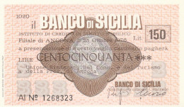 MINIASSEGNO BANCO DI SICILIA 150 L. UNIONE SINDACATI AN (A344---FDS - [10] Assegni E Miniassegni