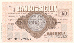 MINIASSEGNO BANCO DI SICILIA 150 L. FIPE (A350---FDS - [10] Scheck Und Mini-Scheck