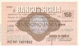 MINIASSEGNO BANCO DI SICILIA 150 L. ASS COMM GE (A346---FDS - [10] Assegni E Miniassegni