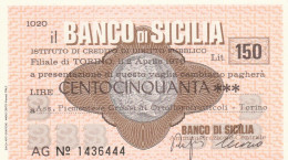 MINIASSEGNO BANCO DI SICILIA 150 L. ASS PIEMONTESE ORTOFLOROFRUT. (A339---FDS - [10] Scheck Und Mini-Scheck