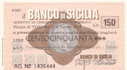 MINIASSEGNO BANCO DI SICILIA 150 L. ASS PIEMONTESE ORTOFLOROFRUT. (A339---FDS - [10] Chèques