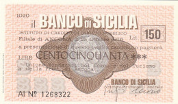 MINIASSEGNO BANCO DI SICILIA 150 L. UNIONE SINDACATI AN (A343---FDS - [10] Assegni E Miniassegni