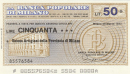 MINIASSEGNO BANCA POPOLARE MILANO 50 L. UN ARTIG MI (A305---FDS - [10] Assegni E Miniassegni