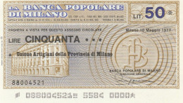 MINIASSEGNO BANCA POPOLARE MILANO 50 L. UN ARTIG MI (A298---FDS - [10] Assegni E Miniassegni