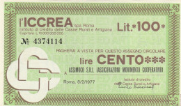 MINIASSEGNO ICCREA 100 L. ASSIMOCO (A323---FDS - [10] Cheques Y Mini-cheques