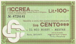 MINIASSEGNO ICCREA 100 L. IL MIO HOBBY (A319---FDS - [10] Cheques Y Mini-cheques