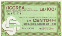 MINIASSEGNO ICCREA 100 L. INDUSTRIA TRAFILERIA (A316---FDS - [10] Checks And Mini-checks