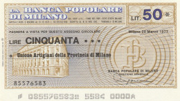 MINIASSEGNO BANCA POPOLARE MILANO 50 L. UN ARTIG MI (A304---FDS - [10] Checks And Mini-checks