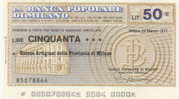 MINIASSEGNO BANCA POPOLARE MILANO 50 L. UN ARTIG MI (A303---FDS - [10] Assegni E Miniassegni