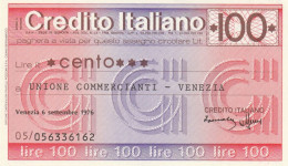 MINIASSEGNO CREDITO ITALIANO 100 L. UN COMM VE (A293---FDS - [10] Cheques Y Mini-cheques