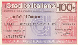 MINIASSEGNO CREDITO ITALIANO 100 L. COIN (A291---FDS - [10] Checks And Mini-checks