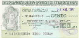 MINIASSEGNO BANCA PROV LOMBARDA 100 L. INVERNIZZI MILANO (A279---FDS - [10] Checks And Mini-checks