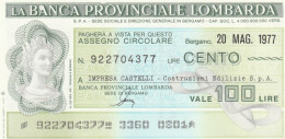 MINIASSEGNO BANCA PROV LOMBARDA 100 L. IMPRESA CASTELLI (A272---FDS - [10] Assegni E Miniassegni