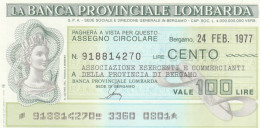 MINIASSEGNO BANCA PROV LOMBARDA 100 L. ASS COMM BG (A269---FDS - [10] Checks And Mini-checks