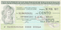 MINIASSEGNO BANCA PROV LOMBARDA 100 L. INVERNIZZI MELZO (A277---FDS - [10] Assegni E Miniassegni