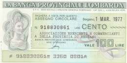 MINIASSEGNO BANCA PROV LOMBARDA 100 L. ASS COMM BG (A271---FDS - [10] Cheques En Mini-cheques