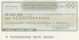 MINIASSEGNO BANCA CATTOLICA VENETO 100 L. CONFEZIONI GODINA (A217---FDS - [10] Assegni E Miniassegni