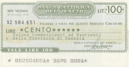 MINIASSEGNO BANCA CATTOLICA VENETO 100 L. UN COMM VE (A207---FDS - [10] Assegni E Miniassegni