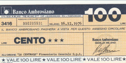 MINIASSEGNO BANCO AMBROSIANO 100 L. LA CENTRALE (A185---FDS - [10] Chèques