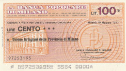 MINIASSEGNO BANCA POPOLARE MILANO 100 L. UN ARTIG PROV MI -GRASSETTO (A175---FDS - [10] Cheques En Mini-cheques