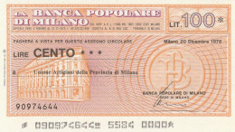 MINIASSEGNO BANCA POPOLARE MILANO 100 L. UN ARTIG PROV MI (A172---FDS - [10] Chèques