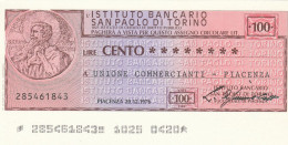 MINIASSEGNO SAN PAOLO TORINO 100 L. UN COMM PC (A115---FDS - [10] Chèques