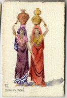 FEMMES DONNE INDU   DESSIN  AQUARELLE  REALISEE SUR  CARTE POSTALE  -  SIGNEEE K V  ORIGINAL - VOIR CACHET ROME TERMINI - Drawings