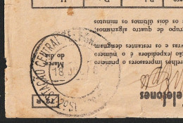 Telegram/ Telegrama - Postmark ESTAÇÃO CENTRAL TELEGRÁFICA De LISBOA . 1948 -|- Restauradores, Lisboa > Lisboa - Cartas & Documentos