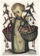 ILLUSTRATION, M.I. HUMMEL, DER WEIHNACHTSENGEL, NR. 4779, CHILD, CANDLE, BASKET, GIFTS, SIGNED, POSTCARD - Hummel