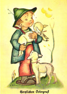 ILLUSTRATION, M.I. HUMMEL, THE LITTLE SHEPHERD, NR. 204, CHILD, EASTER, LAMB, SIGNED, POSTCARD - Hummel