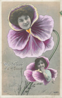 Surréalisme * Carte Photo Photo Montage * Tête De Femme Et D'enfant Dans Des Fleurs * Photographie Photographe - Photographie