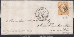 FRANCE N°21 SUR LETTRE AVEC ETOILE DE PARIS 18 + CAD R. DE LONDRES DU 28/05/1865 - 1862 Napoléon III