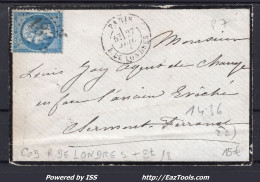 FRANCE N°22 SUR LETTRE AVEC ETOILE DE PARIS 18 + CAD R. DE LONDRES DU 27/07/1866 - 1862 Napoléon III