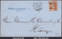 FRANCE N°31 SUR LETTRE AVEC ETOILE DE PARIS 18 + CAD R. D'AMSTERDAM DU 09/11/1869 - 1863-1870 Napoléon III. Laure