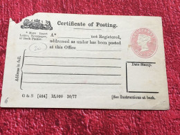 Certificate Of Posting Timbre New** Europe Grande-Bretagne Royaume Uni Entiers Postaux-AOP GB-1878 -instructions On Back - Cartas & Documentos