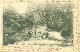 CPA Nouvelle Calédonie Pêche Rivière Saint Louis YT N°45 Groupe 10c Noir Sur Lilas CAD Nouméa 6 MAI 1905 - Storia Postale