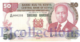 KENYA 50 SHILLINGS 1988 PICK 22e UNC LOW SERIAL NUMBER "000237" - Kenia