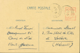 Guerre 40 CSS Entier Pour Machine à Affranchir Empreinte 1,2 K0687 Cachet CSS Camp Noé Haute Garonne CAD Noé 6 11 44 - Guerre De 1939-45